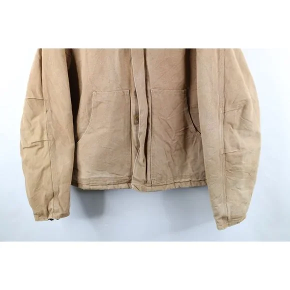 Vtg Carhartt Mens 48T Distressed Spell Out Quilted Arctic Jacket Duck Brown USA